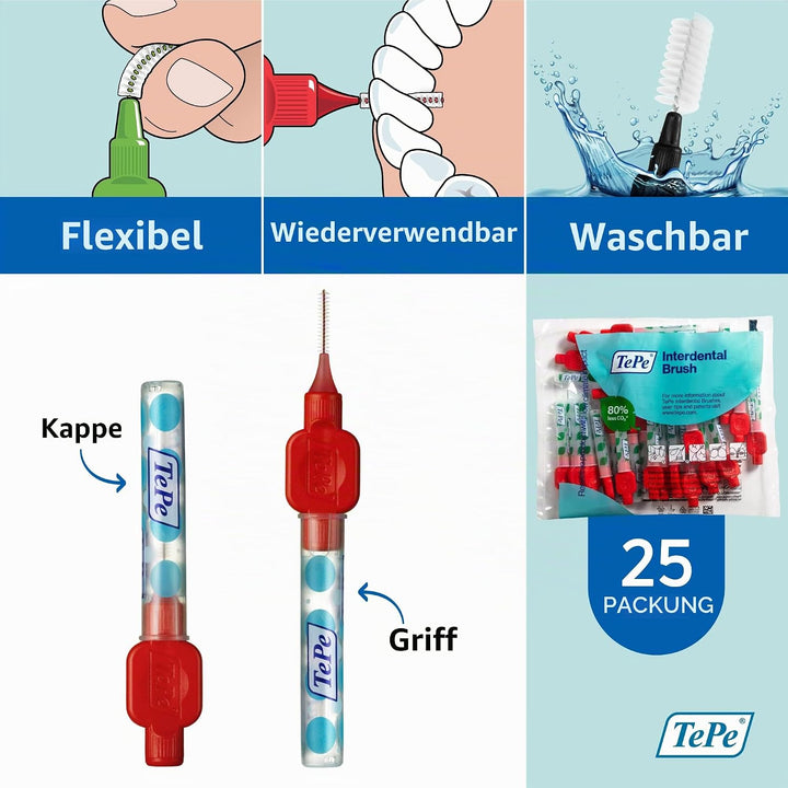TEPE Interdentalbürsten Original ROT 0,5 mm, 25 Stück Rot/Ausflug, Einfarbig (Getaway Solids) 25 stü