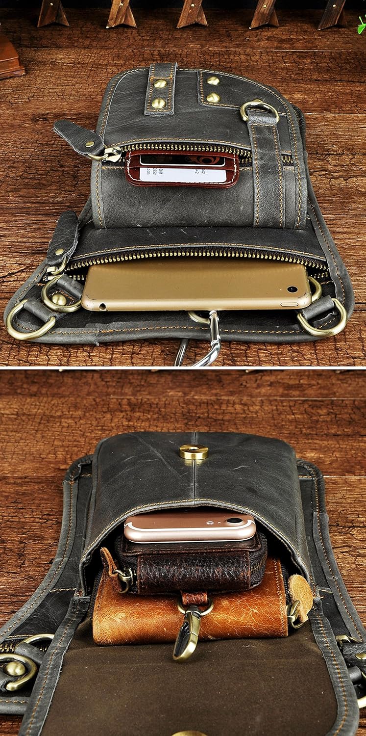 Le'aokuu Herren Echtes Leder Tasche Hüfttasche Gürteltasche Drop Leg Thigh Bag Hip Fanny Bum Belt We