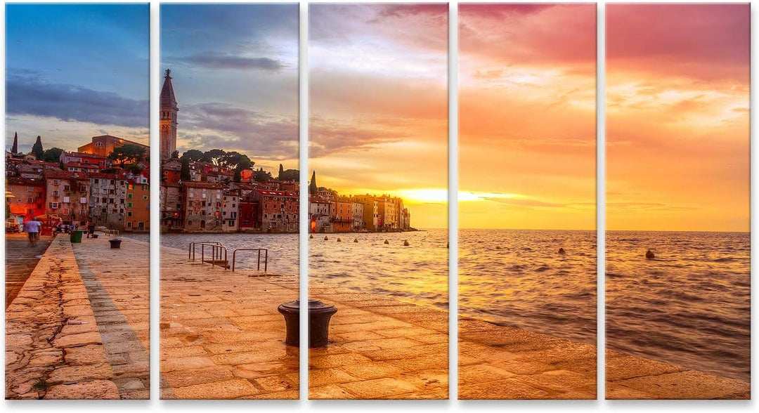 islandburner Bild auf Leinwand Rovinj Altstadt Nacht Adriatisches Meer Schöner Sonnenuntergang Küste