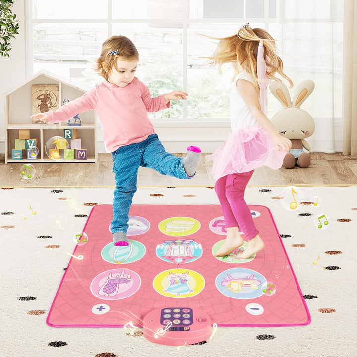 KOMFOTTEU Tanzteppich für Kinder ab 3 Jahren, Musikpad mit 5 Stufen, 9 Tastaturgeräuschen und 9 Demo