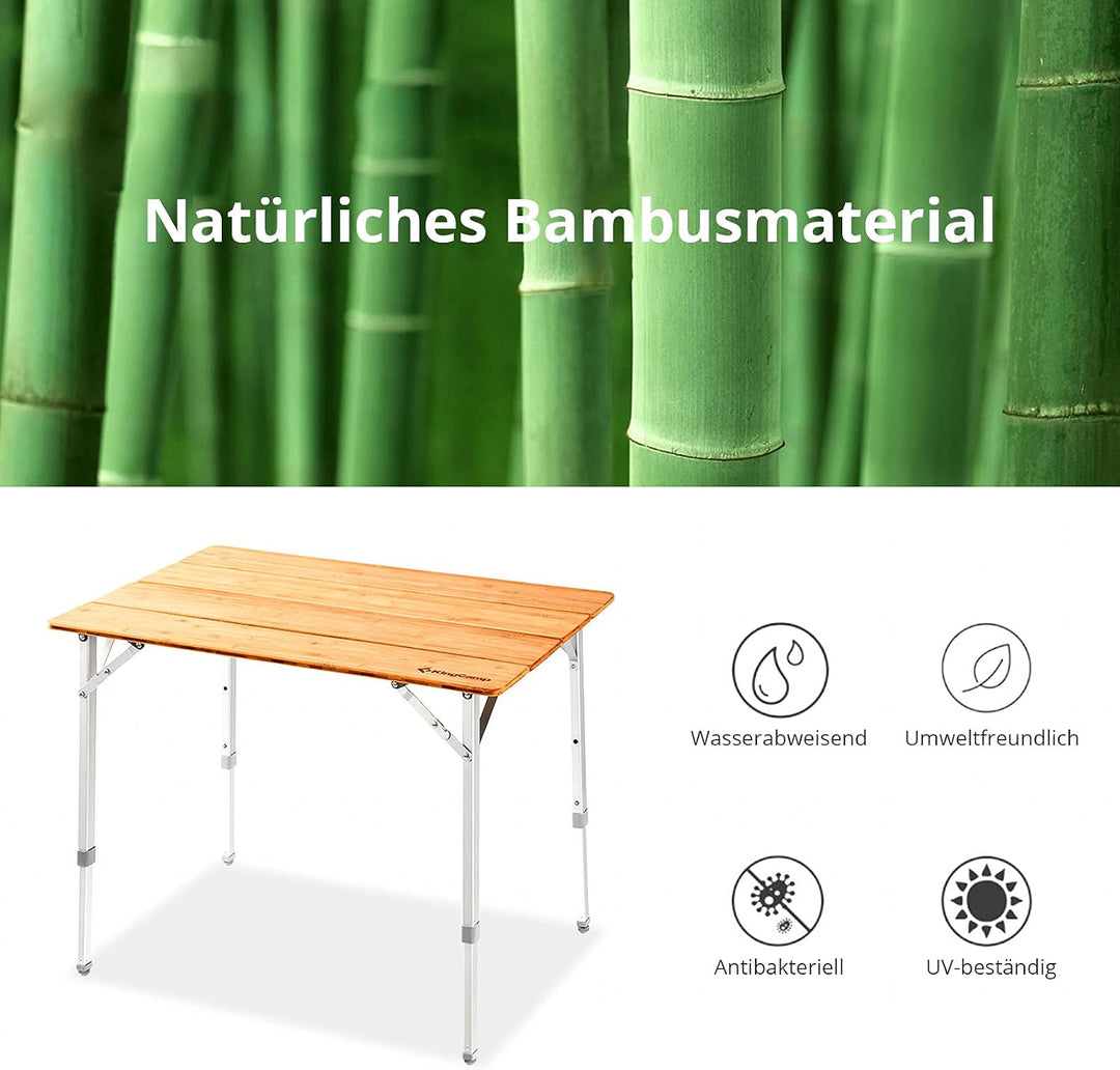 KingCamp Bambus Falt Tisch Camping Klapptisch Garten Alu Holz 3Höhen Verstellbar