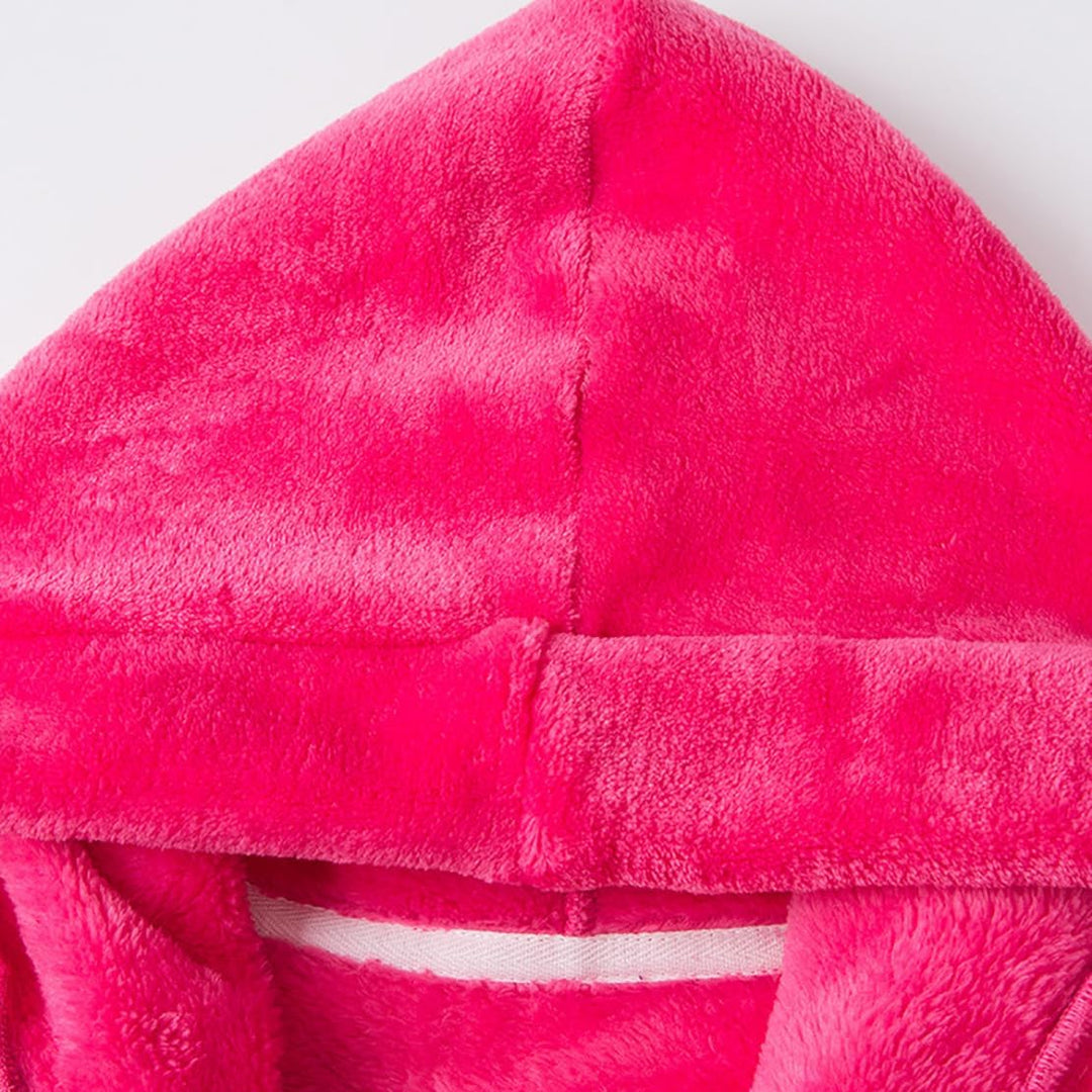 Bademantel für Mädchen, einfarbig, mit Kapuze, Flanell-Fleece-Bademantel für Jungen rosarot 5-6 Jahr