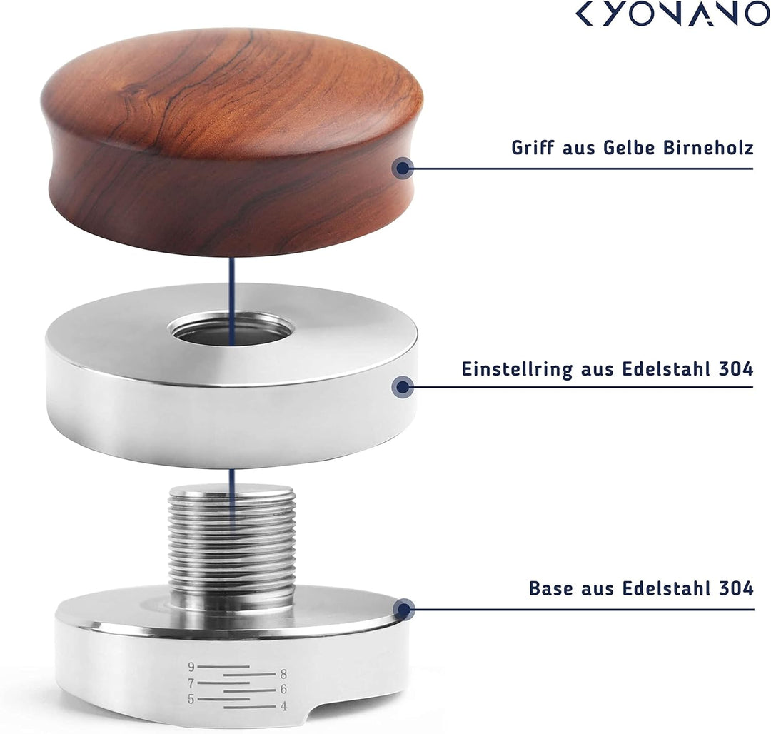 KYONANO Distributor 58mm höhenverstellbar, Kaffeepulver-Verteiler aus Premium Edelstahl &amp; Gelbe Birn