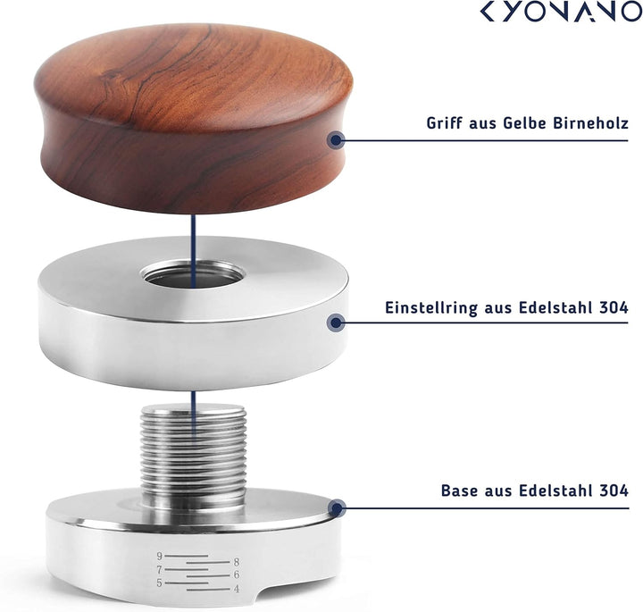 KYONANO Distributor 58mm höhenverstellbar, Kaffeepulver-Verteiler aus Premium Edelstahl &amp; Gelbe Birn