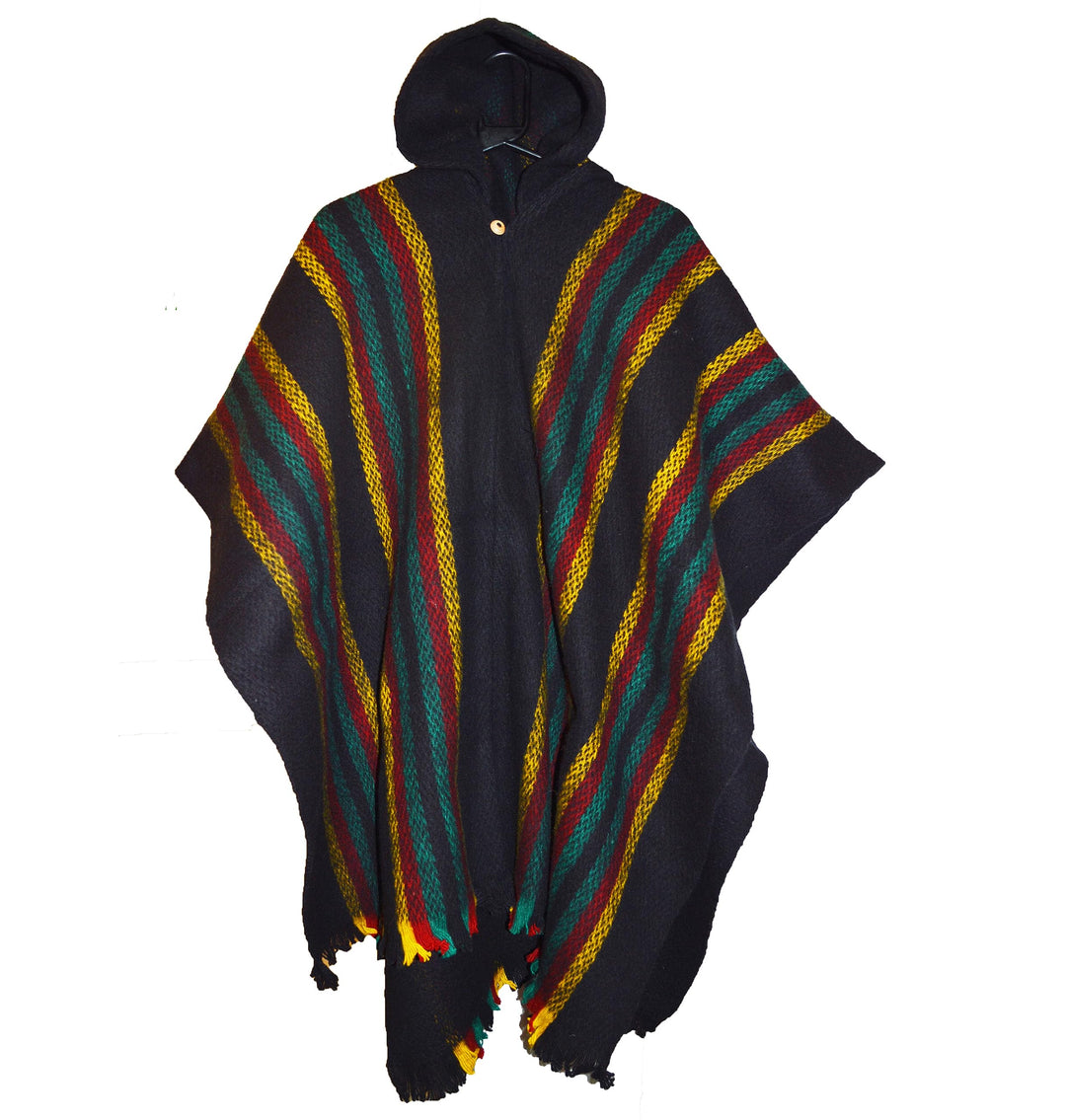 Wigwam Südamerikanischer Poncho aus 100 % Wolle, handgefertigt, Inca Rasta Farben