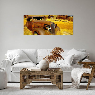 Panorama Bilder auf Leinwand 100x40cm Leinwandbild Bauernhof altes Auto aufgegeben Gross Wanddeko Bi