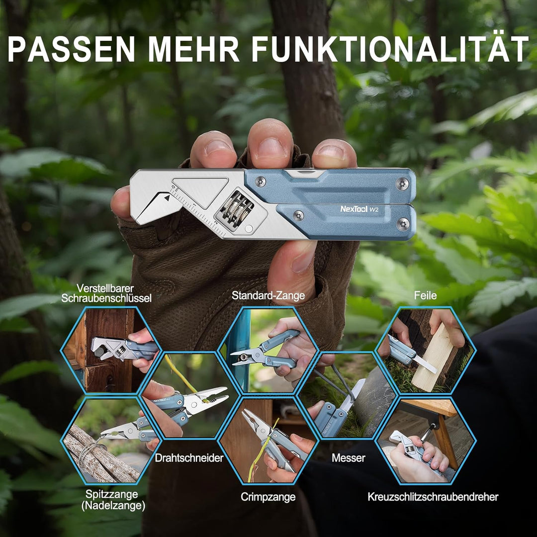 NexTool W2 Multitool, 8 in 1 Multi Tool Werkzeug mit verstellbarem Schraubenschlüssel, Multitool Zan