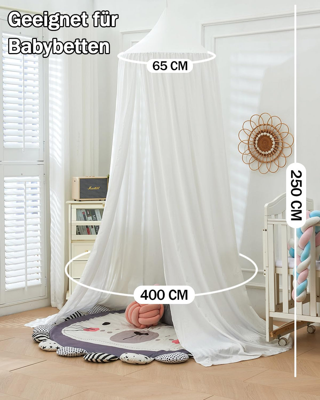 Surwin Betthimmel Madchen Jungen Babybett Doppelbett, Einfarbig Moskitonetz Baldachin Kinderzimmer E