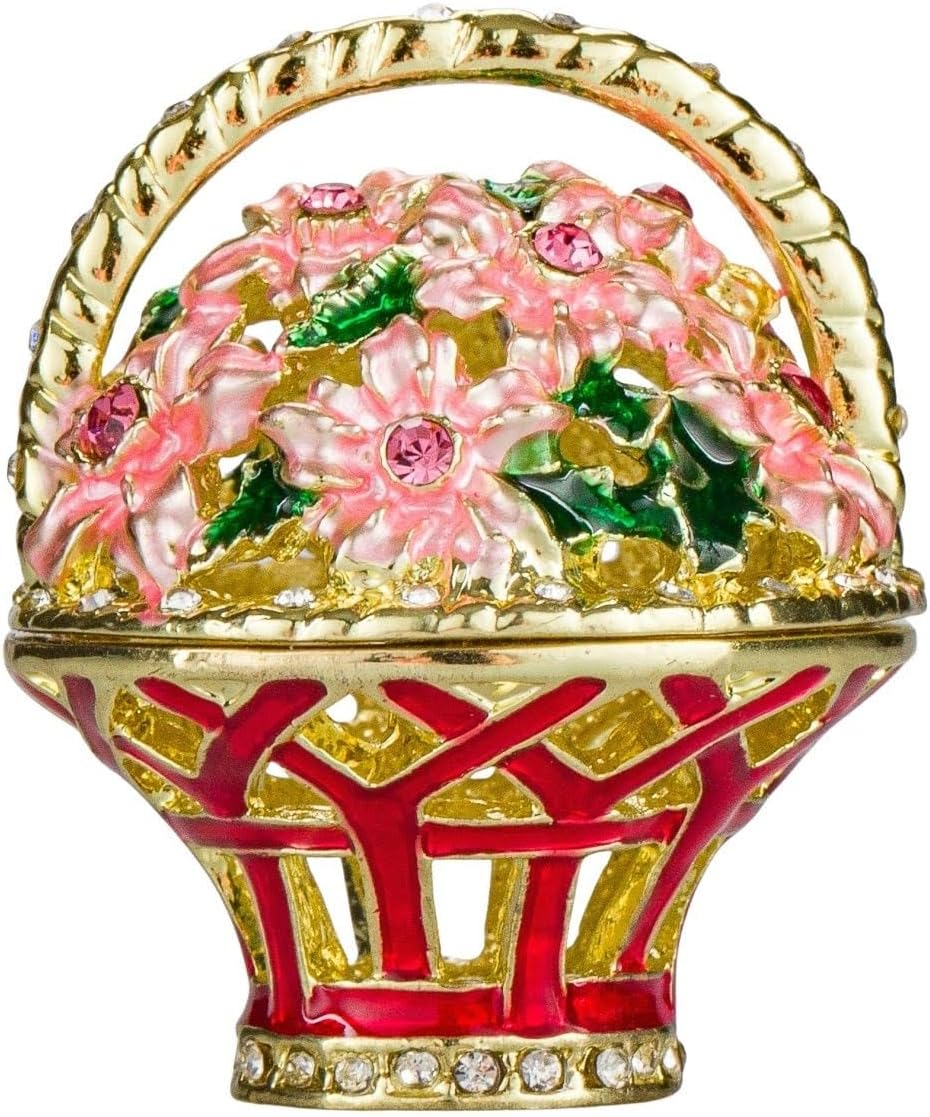Danila-Souvenirs Fabergé-Stil verdrehtes Ei mit Korb der Blumen 12 cm rot
