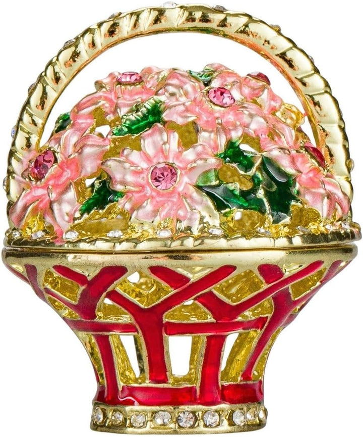 Danila-Souvenirs Fabergé-Stil verdrehtes Ei mit Korb der Blumen 12 cm rot
