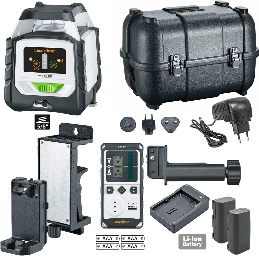 Laserliner Rotations-Laser, Duraplane G360 RX, Grüner 360° HybridLaser für Horizontalen und Neigunge