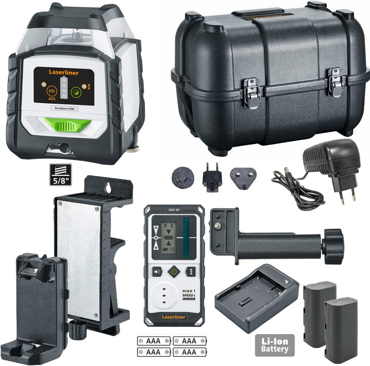 Laserliner Rotations-Laser, Duraplane G360 RX, Grüner 360° HybridLaser für Horizontalen und Neigunge
