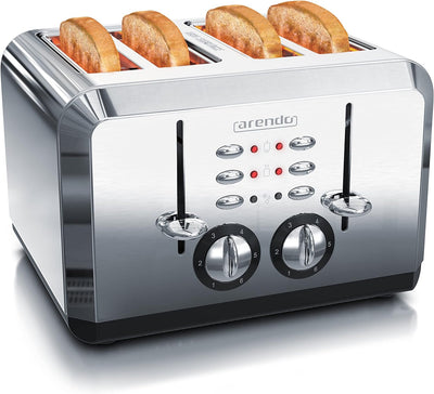Arendo - Automatik Toaster 4 Scheiben in Edelstahl - bis zu Vier Sandwich und Toast-Scheiben - Bräun