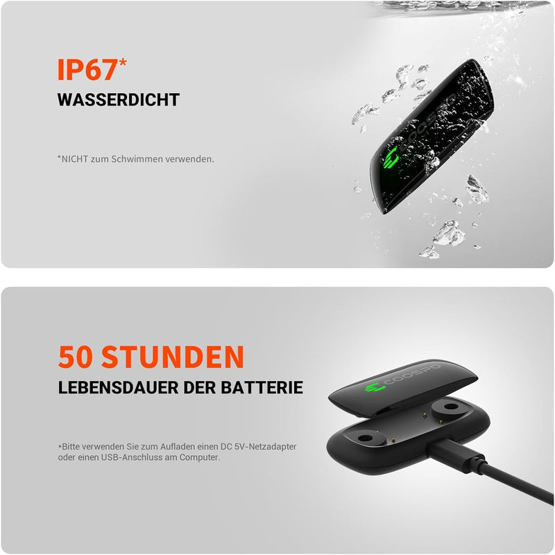 COOSPO H9Z Pulsmesser Brustgurt, Wiederaufladbare Bluetooth 5.0/ ANT+ Herzfrequenzmesser Brustgurt,