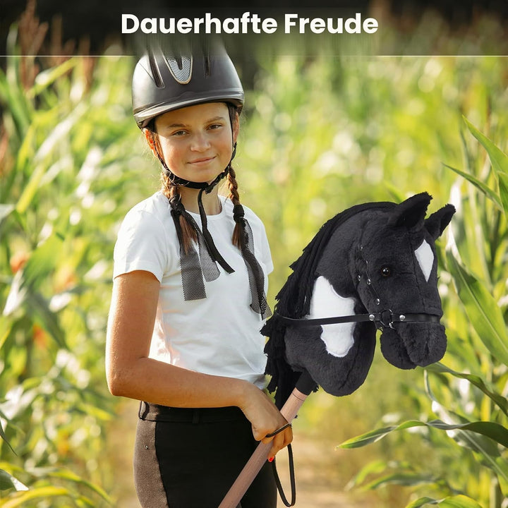 BEJOY Steckenpferd Spielzeug Pferd, Hobby Horse Holzpferd Plüschpferd zum Reiten für Kinder mit Half