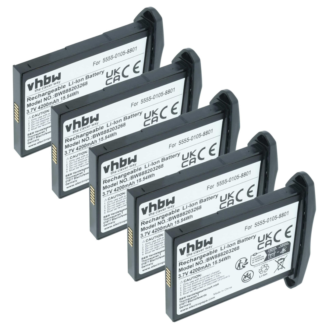 vhbw 5X Akku kompatibel mit NCR Orderman 5 Handheld Computer Scanner (4200 mAh, 3,7 V, Li-Ion)