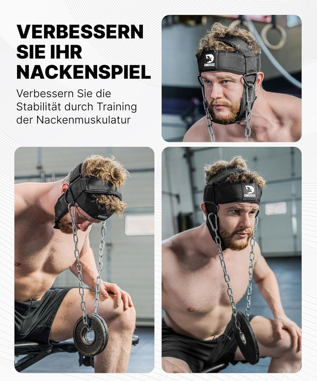DMoose Nackentrainer zum Gewichtheben - Nackenstrecker mit 30 Zoll schwerer Stahlkette - Nackentrain