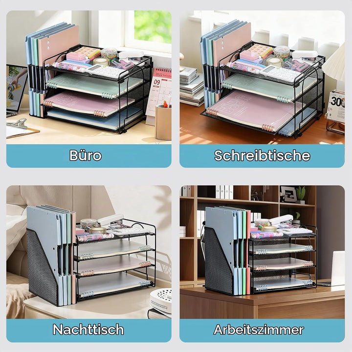 4-Trays Desktop File Organizer, Mesh Office Desk Supplies Organizer Dokument Brieffachhalter mit Sch