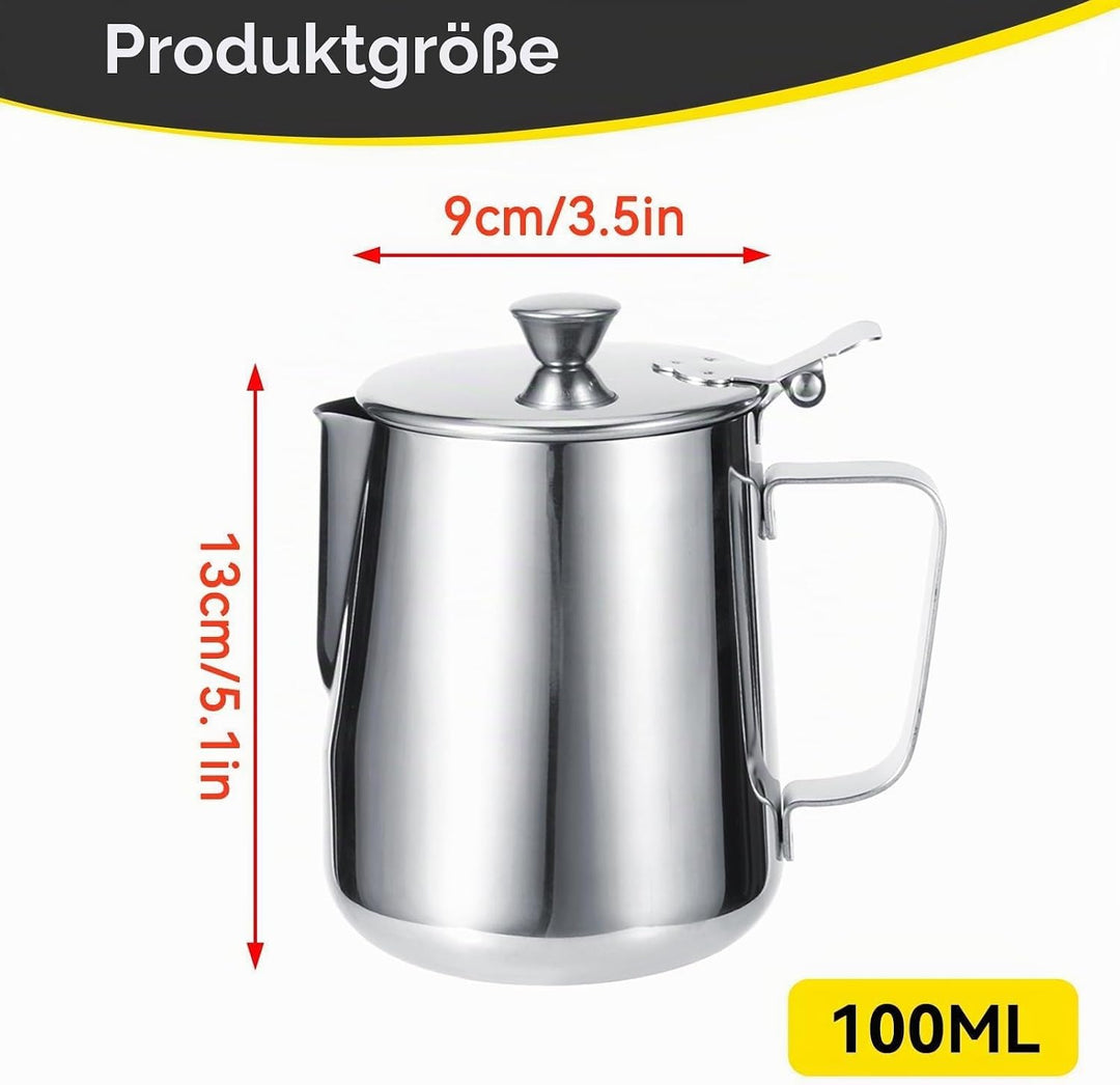 Milchkännchen mit Deckel, 600 ml/1000 ml, Milchaufschäumkännchen, Edelstahl Kanne mit Deckel, Milcha