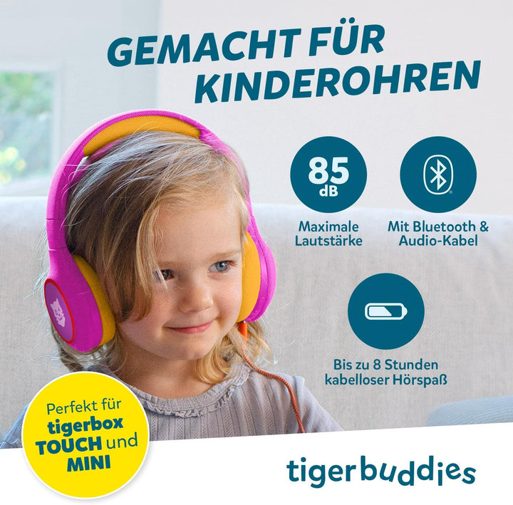 tigermedia tigerbuddies Bluetooth Kopfhörer Kinder | Faltbare Kinder Kopfhörer ab 4 Jahren | Mit Lau