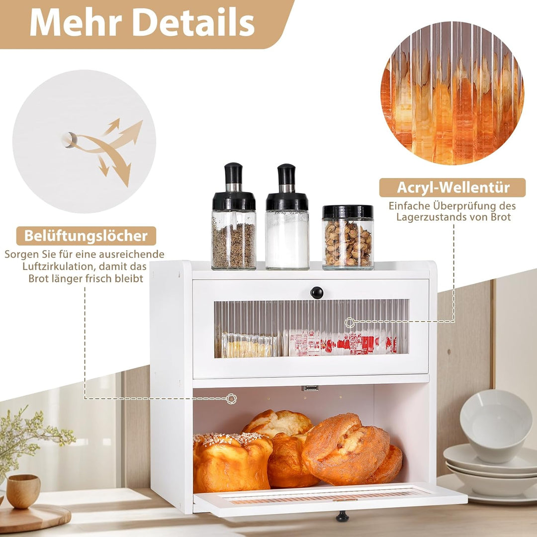 GUUSII HOME Brotkasten Gross Brotbox Küche Holz Gross Brotaufbewahrung 2 Etagen Brotkästen XL 36x24x