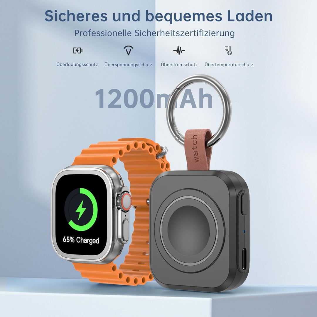 Tragbares Ladegerät für Apple Watch, iWatch-Ladegerät mit Schlüsselanhänger, 1200 mAh Magnetisches i
