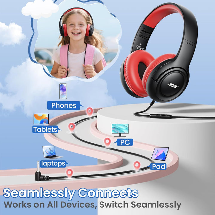 Kinderkopfhörer mit Kabel für Schule und Freizeit–Over Ear Kopfhörer mit 85/94 dB Lautstärkebegrenze