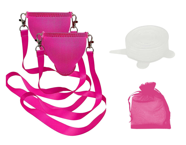 WineHolder - Weinglas-Halter für den Hals, Weinglashalterung inkl. Halstrageband (Lanyard) Pink 2er