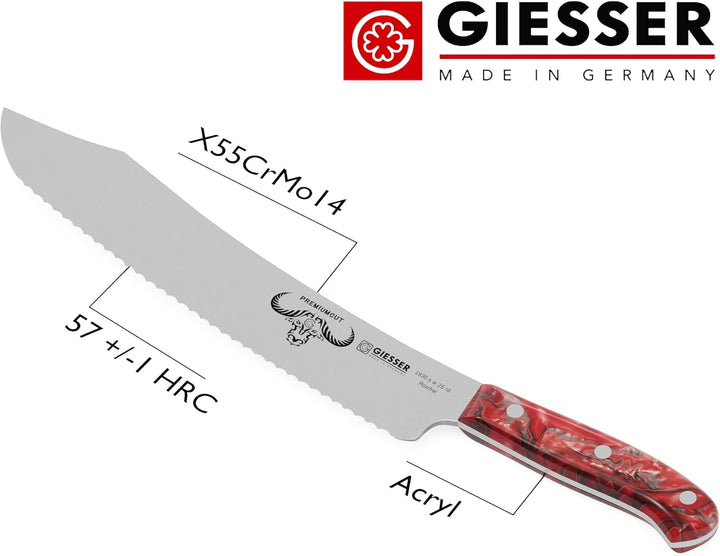GIESSER seit 1776 - Made in Germany - Brotmesser 25 cm Red Diamond, PremiumCut Wave No 1, Wellenschl