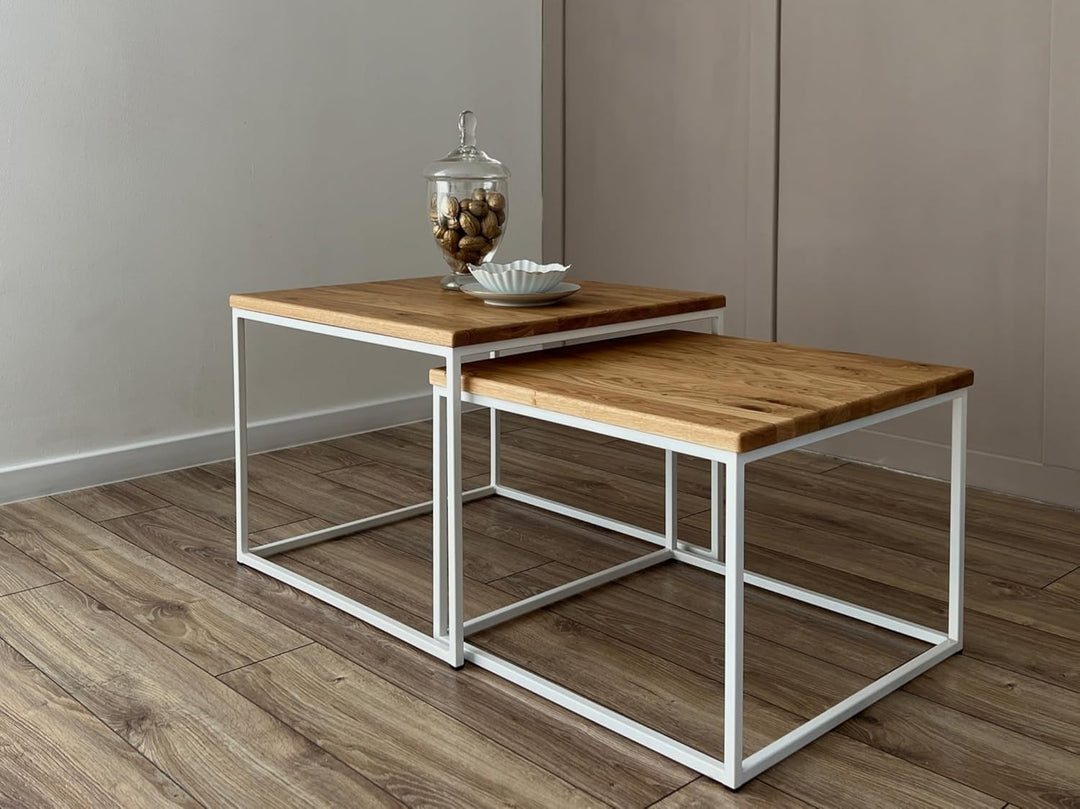 Original BestLoft® 2er-Set Couchtisch Twinsburg aus edler Eiche Industriedesign (Eiche Wild + Gestel