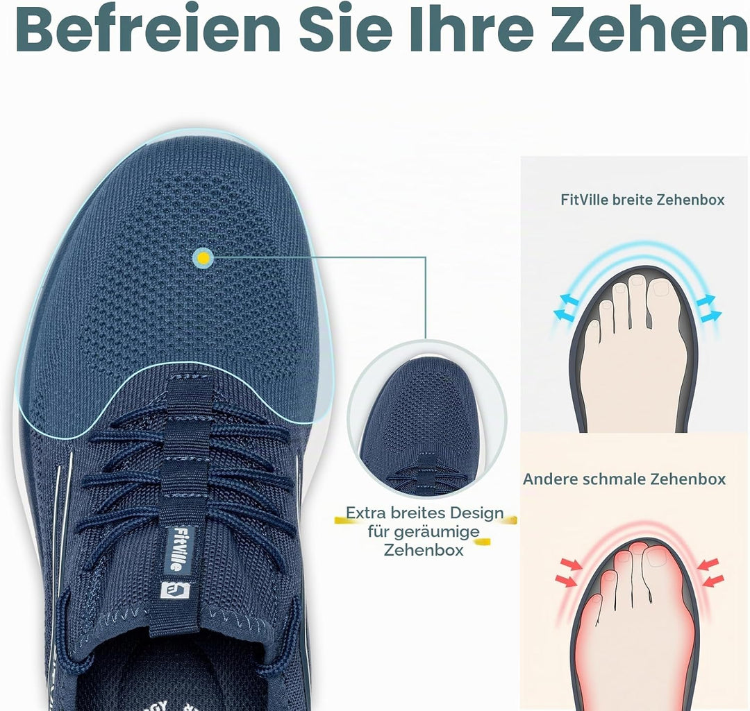 FitVille Extra Weit Laufschuhe Herren Gedämpft Joggingschuhe Helle Sohle Strassenlaufschuhe Atmungsa