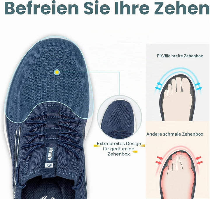 FitVille Extra Weit Laufschuhe Herren Gedämpft Joggingschuhe Helle Sohle Strassenlaufschuhe Atmungsa