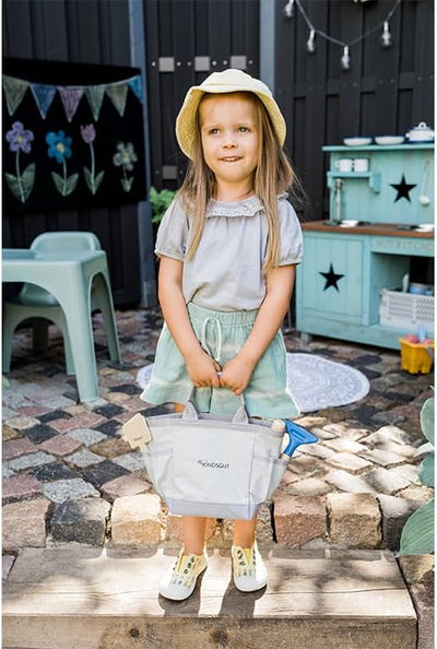 Kindsgut Gartenset, Gartengeräte für Kinder aus hochwertigem Holz und Metall in Einer Tasche, Schlic