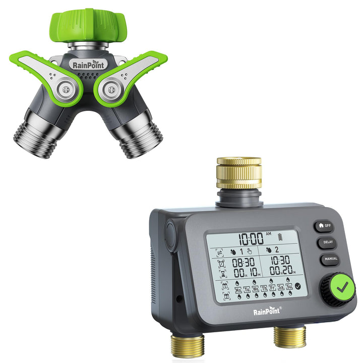 RAINPOINT 2 Wege Verteiler Wasser, 100% Metallgehäuse Verteiler & Bewässerungscomputer 2 ausgänge mi