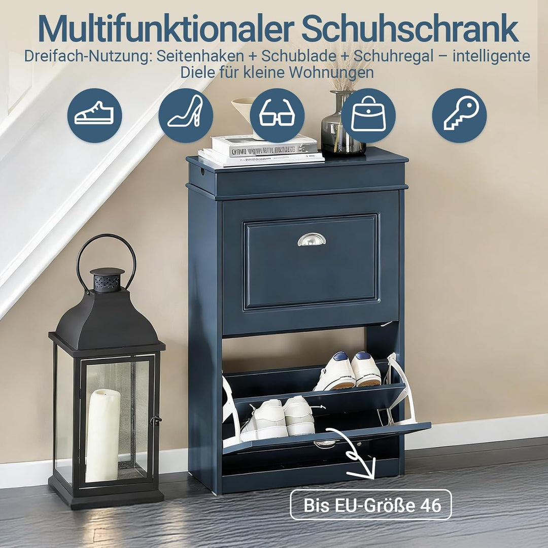 SoBuy Schuhschrank mit 2 Klappen - Schmaler Schuhkipper mit 4 Ablagen, Verstellbares Schuhregal für