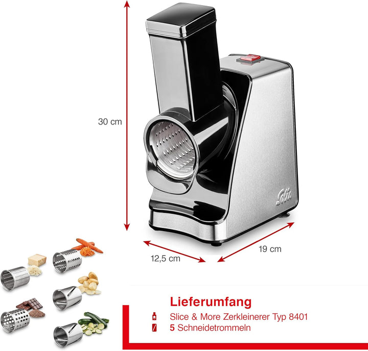 Solis Slice & More Elektrischer Zerkleinerer, Elektrischer Gemüseschneider mit 5 Schneidwalzen, Alle