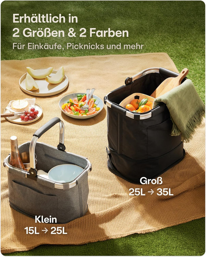Praknu Einkaufskorb Faltbar Gross – 2 in 1 Erweiterbar 25L auf 35L – Abnehmbarer & Waschbarer Bezug