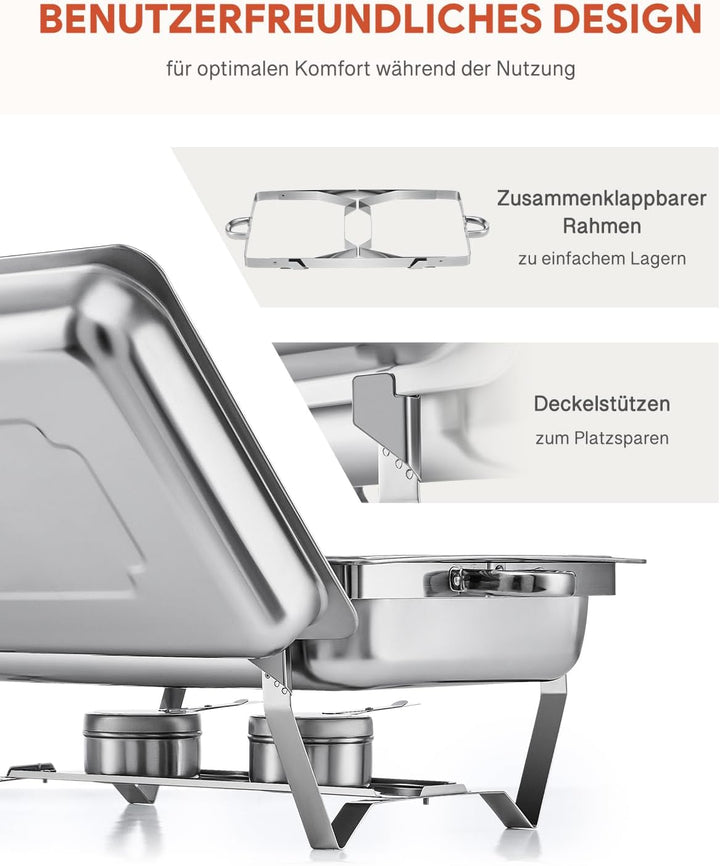 Wilprep Chafing Dish Edelstahl Buffet-Set Warmhaltebehälter Speisenwärmer Wärmebehälter Rechaud für