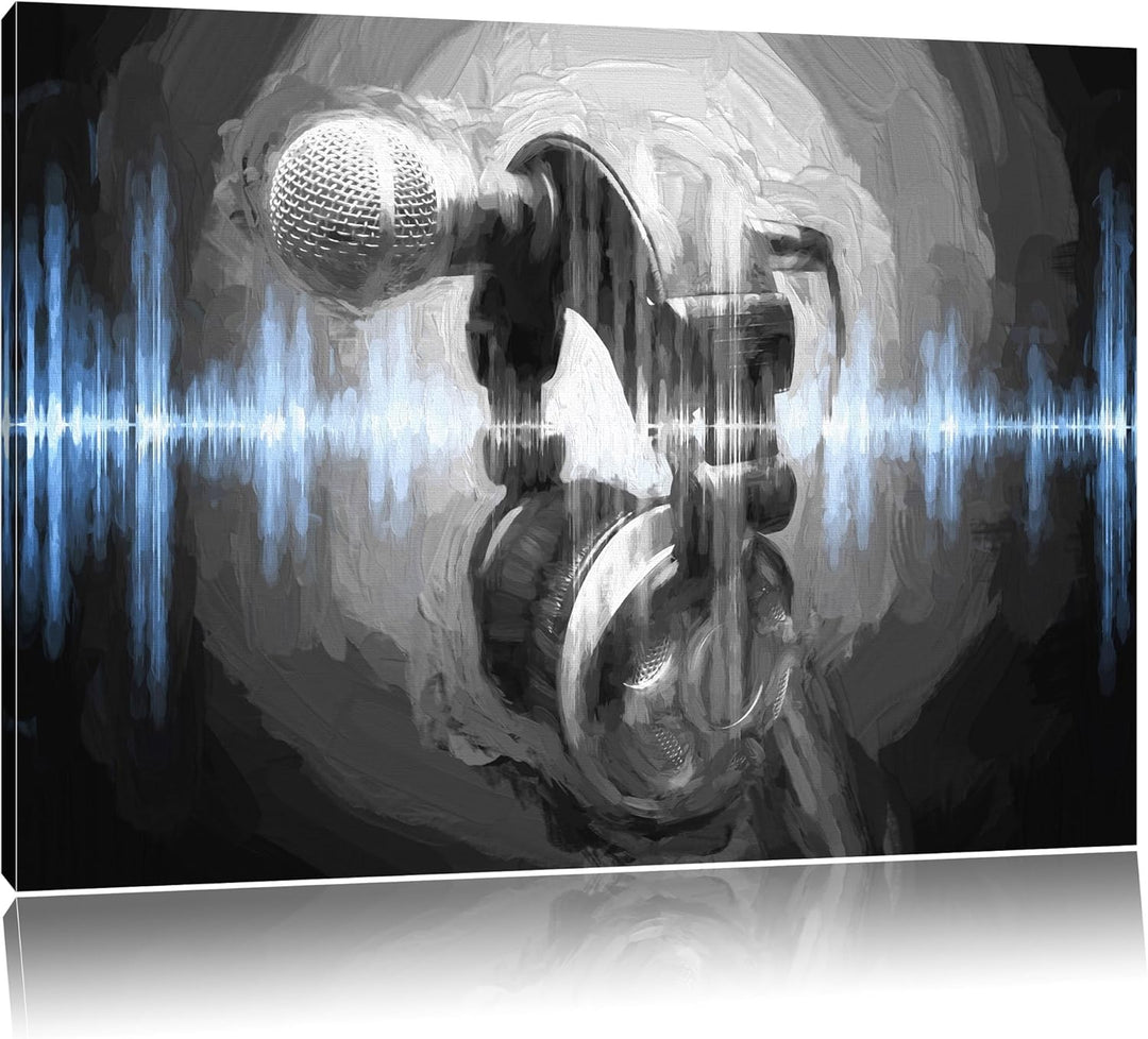 Mikrofon Pinsel Effekt, Format: 100x70 auf Leinwand, XXL riesige Bilder fertig gerahmt mit Keilrahme