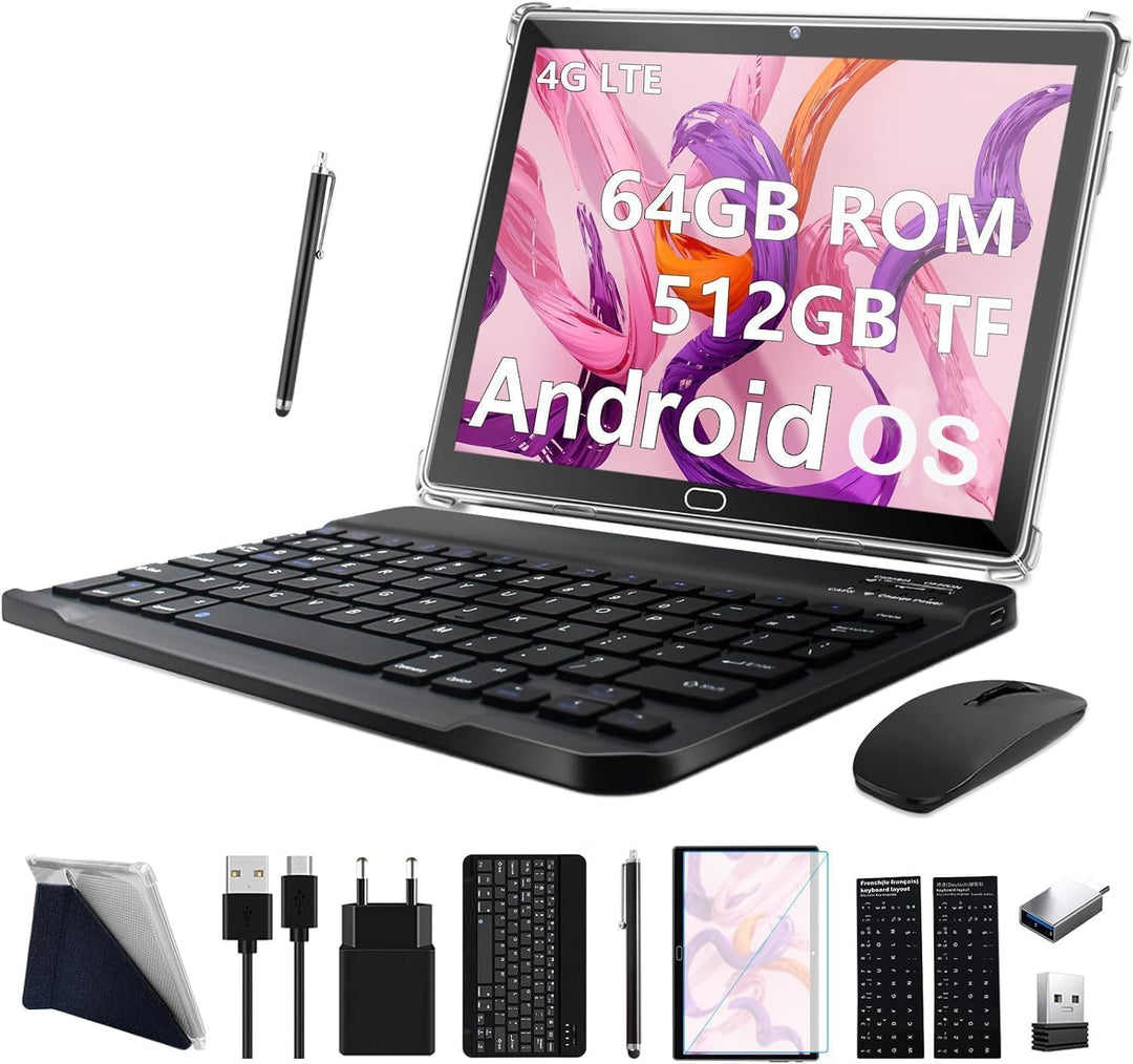 2024 Neueste Tablet 10 Zoll,3-in-1 Tablet Mit Tastatur Maus Stift,Android 13 4G LTE Tablets Mit 2 SI
