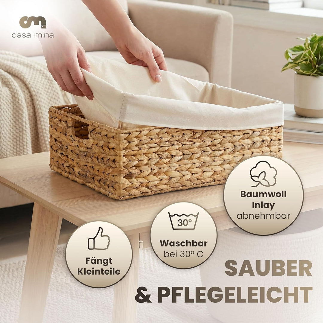 Casa Mina Korb Aufbewahrung L44xW30xH16cm 100% natürlich aus Wasserhyazinthe I Dekorative Körbe Aufb