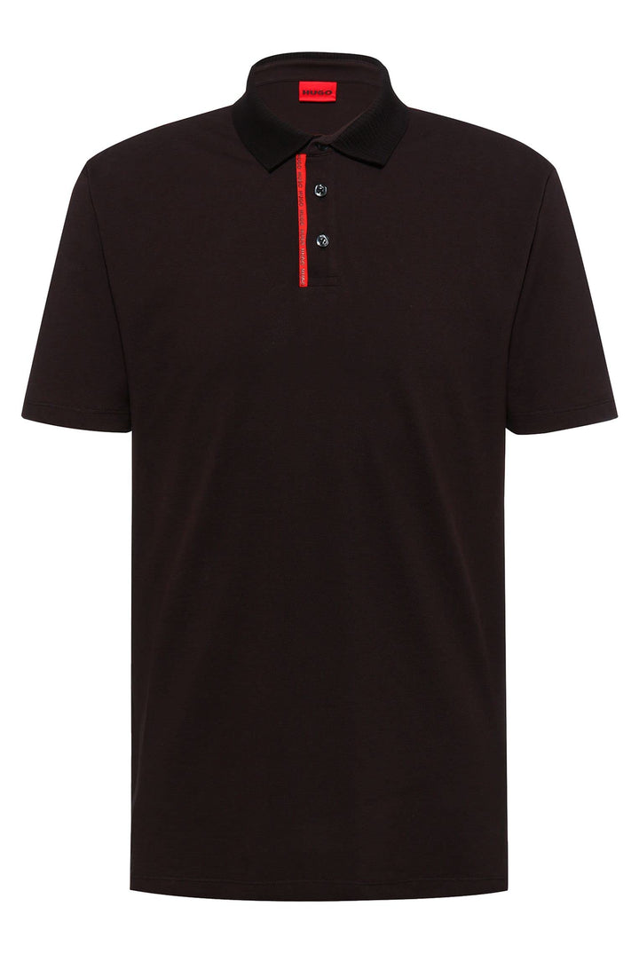 HUGO Herren Dichelangelo Poloshirt aus Baumwoll-Piqué mit rotem Logo-Tape Schwarz XL