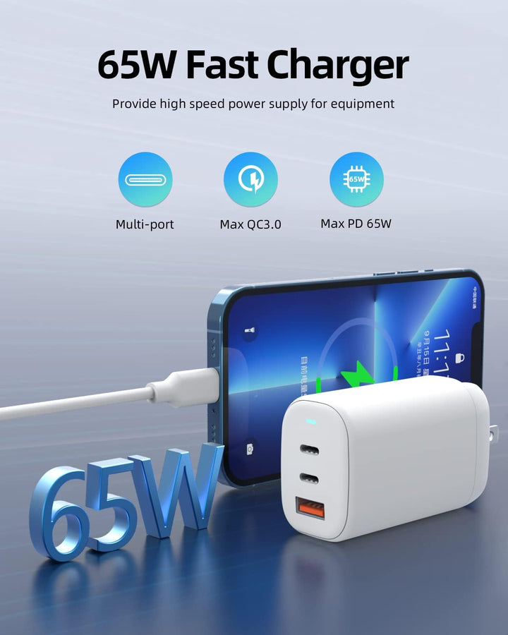 PD 65W USB-C 3 Ports Reisen USA EU Netzteil für MacBook Air/Pro 13" 2021 2020 2019,Lenovo ThinkPad Y
