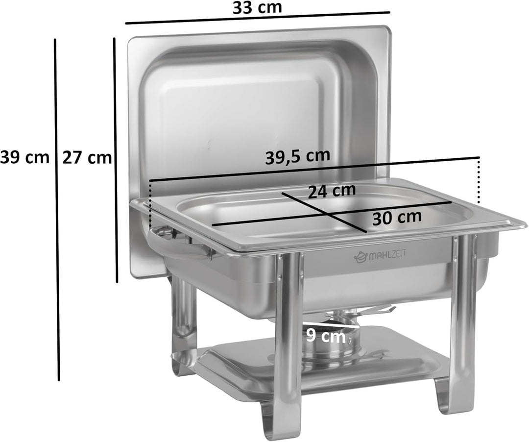Mahlzeit Edelstahl Chafing Dish 4 Liter | Speisenwärmer mit Deckelhalter, Warmhaltebehälter Essen |
