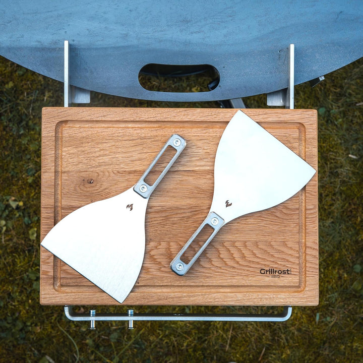 Grillrost.com Das Original Bretthalter für alle Feuerplatten mit 3-12mm Stärke | Buchenholz und Edel