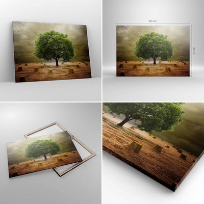 Bilder auf Leinwand 100x70cm Leinwandbild mit Rahmen Baum Feld Umwelt Gross Wanddeko Bild Schlafzimm