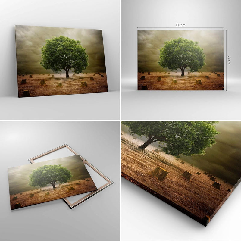 Bilder auf Leinwand 100x70cm Leinwandbild mit Rahmen Baum Feld Umwelt Gross Wanddeko Bild Schlafzimm