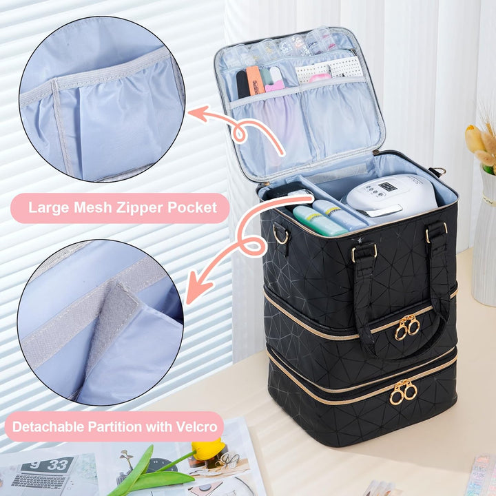 Uross Nagellack Organizer für 60 Nagellackflaschen und 1 LED-Nagellampe, Nagellack Aufbewahrung Tasc