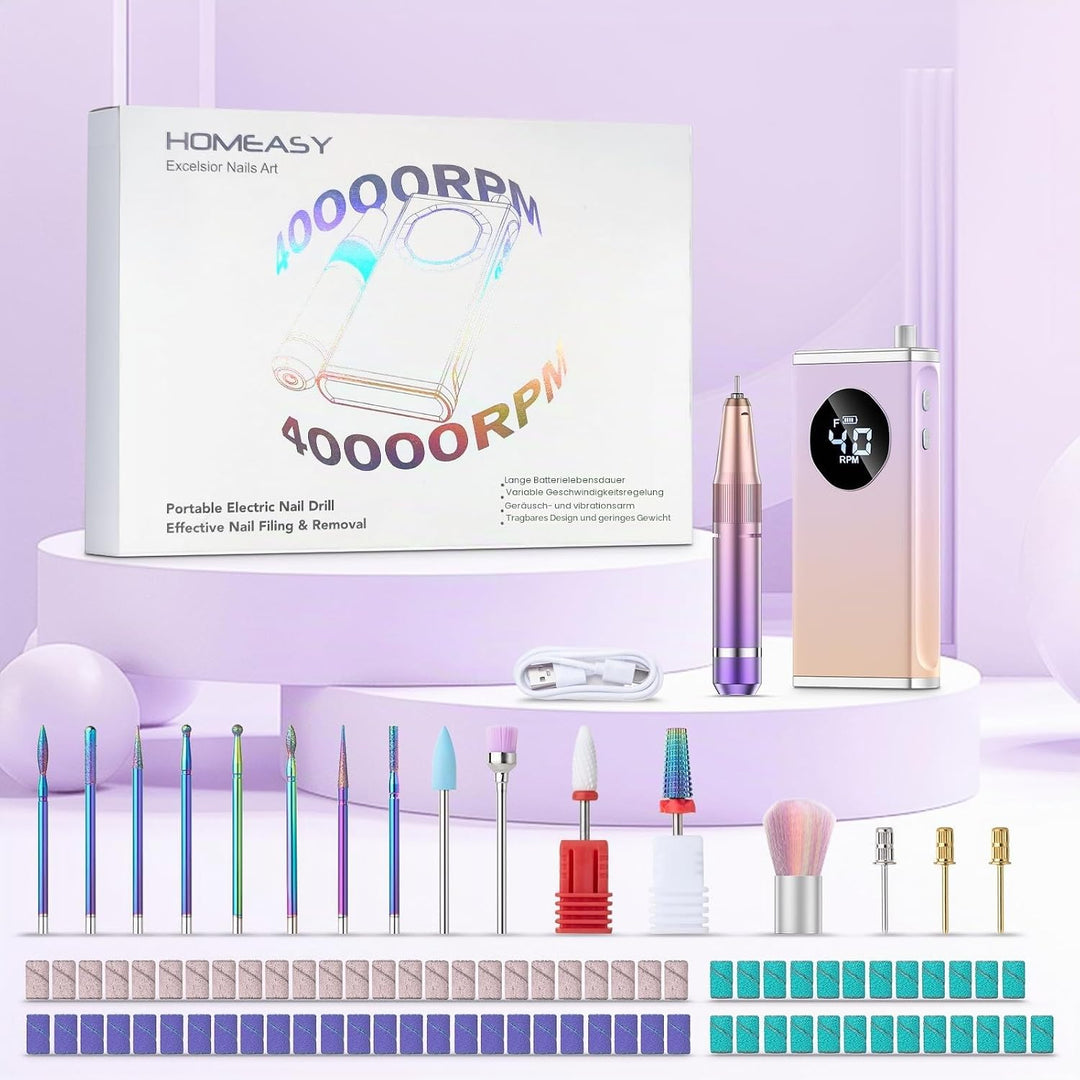 HOMEASY Nagelfräser Elektrisch Profi Maniküre Pediküre Set 16 IN 1 Nagelfeile 40000 U/Min Tragbar Fr