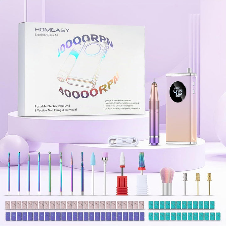 HOMEASY Nagelfräser Elektrisch Profi Maniküre Pediküre Set 16 IN 1 Nagelfeile 40000 U/Min Tragbar Fr